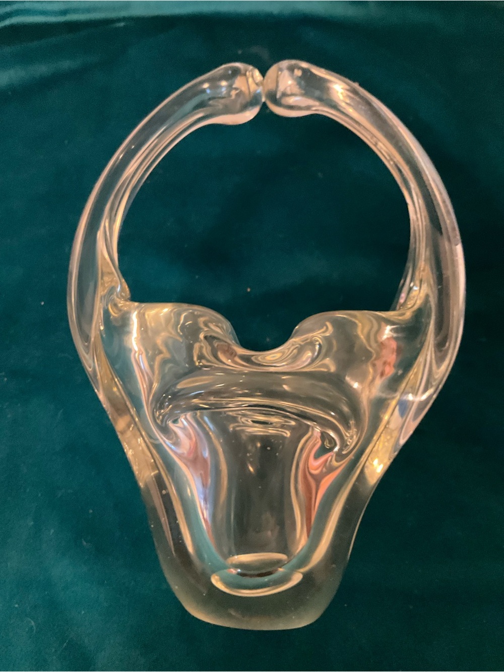 Vintage 1950s  Murano hand blown split handle basket. Made in Italy